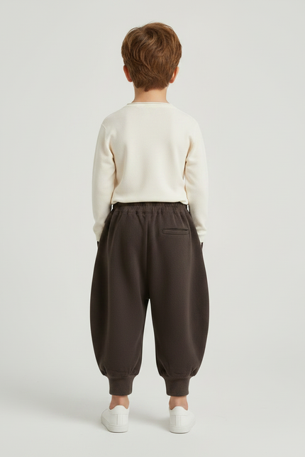 Pantalon Marron Ample Coton Plissé Décontracté Garçon - Molleton - vue 2