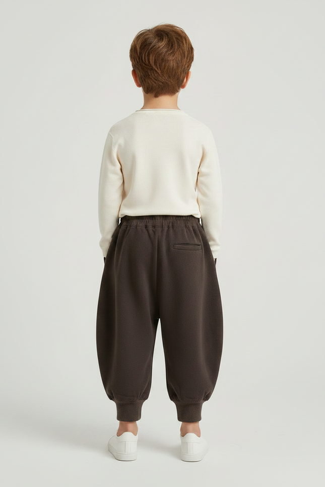 Pantalon Marron Ample Coton Plissé Décontracté Garçon - Molleton - vue 2
