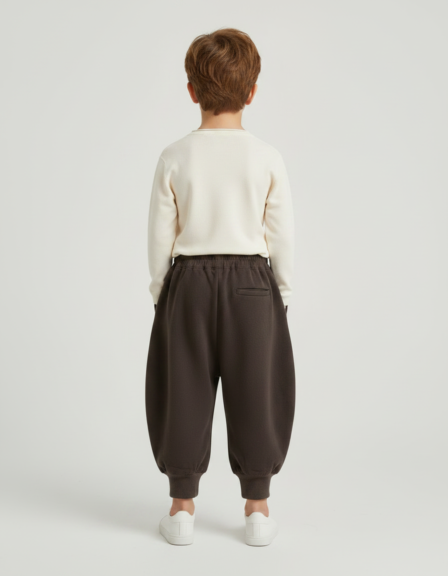 Pantalon Marron Ample Coton Plissé Décontracté Garçon - Molleton - vue 2