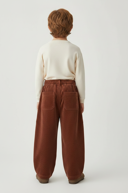 Pantalon Marron Côtelé Ample Doux Enfant - Cordé - vue 2