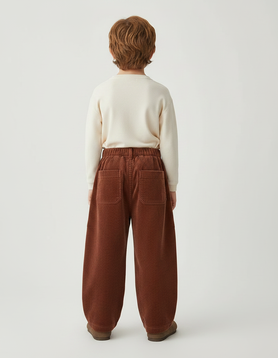 Pantalon Marron Côtelé Ample Doux Enfant - Cordé - vue 2
