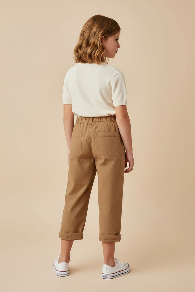 Pantalon Marron Coton Ample Élastique Enfant Décontracté Plié - vue 2