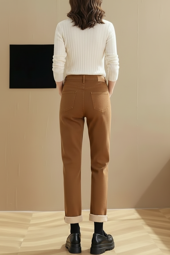 Pantalon Marron Droit Taille Haute Décontracté Velours - vue 2