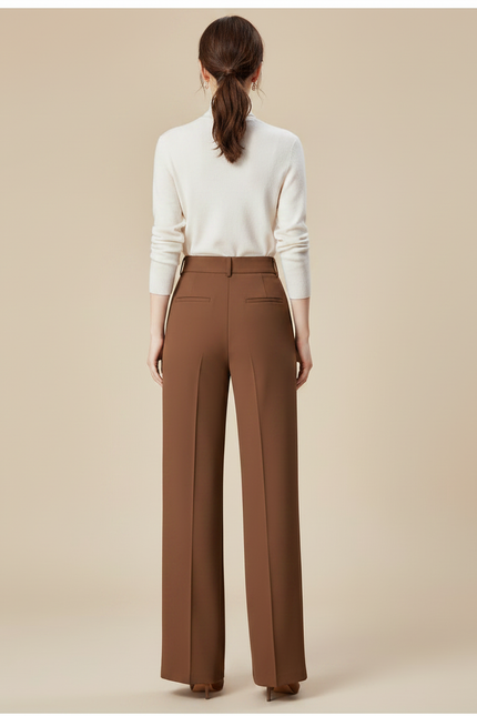 Pantalon Marron Droit Taille Haute Élégant Femme - Gabardine - vue 2