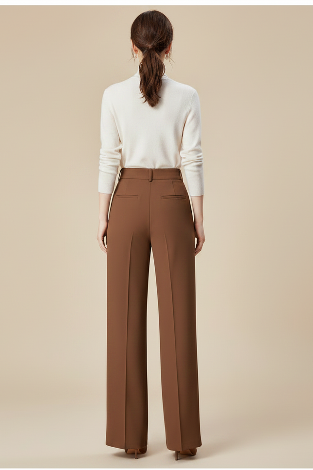 Pantalon Marron Droit Taille Haute Élégant Femme - Gabardine - vue 2