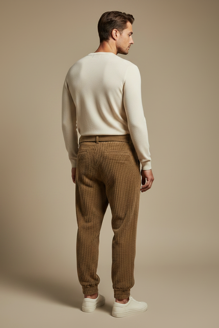 Pantalon Marron Côtelé Ample Cordon Homme - Cordé - vue 2