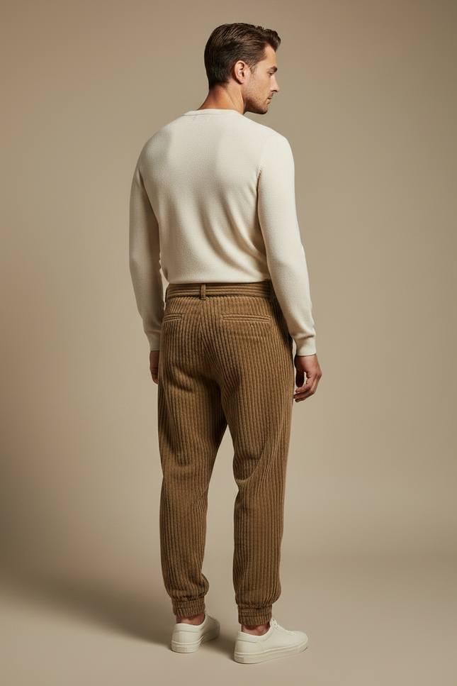 Pantalon Marron Côtelé Ample Cordon Homme - Cordé - vue 2