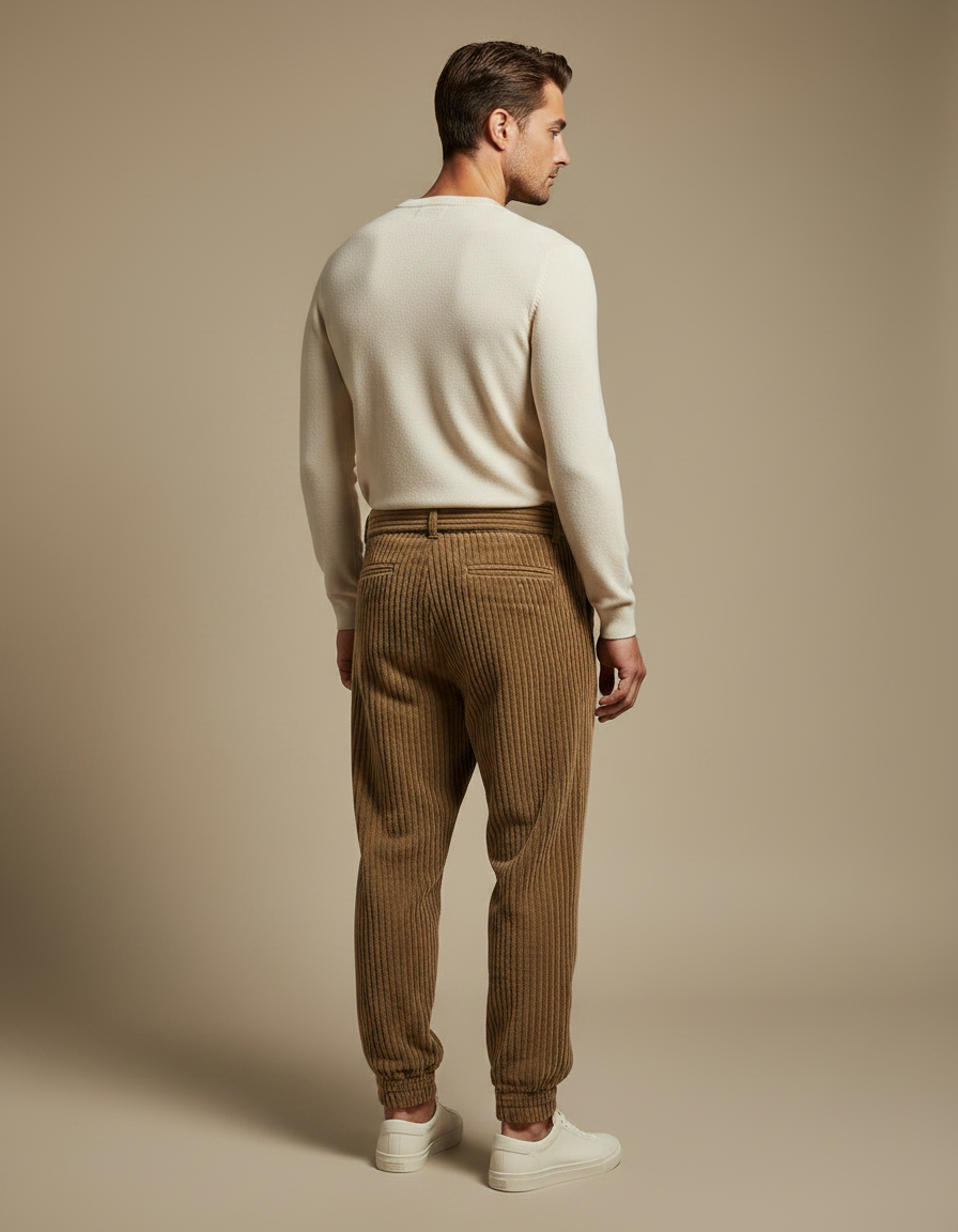 Pantalon Marron Côtelé Ample Cordon Homme - Cordé - vue 2