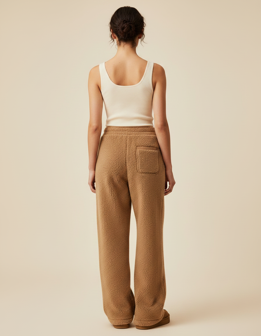 Pantalon Marron Peluche Ample Teddy Brodé Confortable - Molleton - vue 2