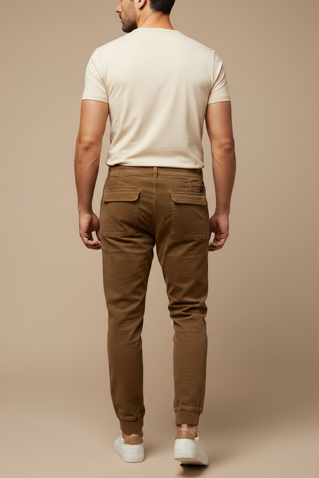 Pantalon Marron Côtelé Ajusté Cargo Homme - Cordé - vue 2