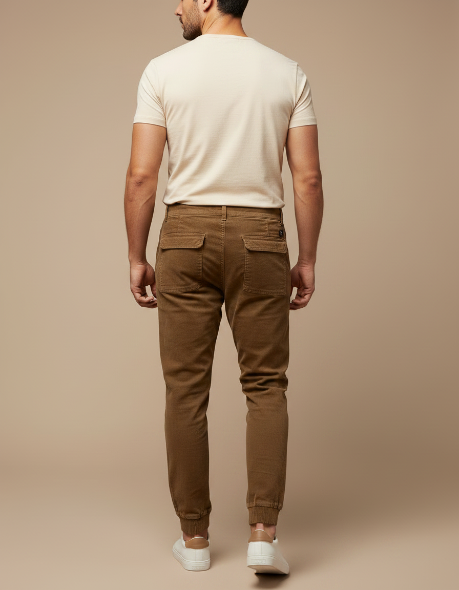 Pantalon Marron Côtelé Ajusté Cargo Homme - Cordé - vue 2