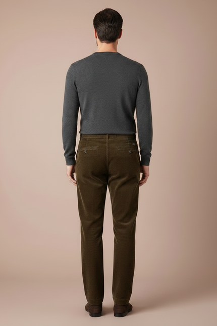 Pantalon Marron Côtelé Droit Classique Homme - Cordé - vue 2