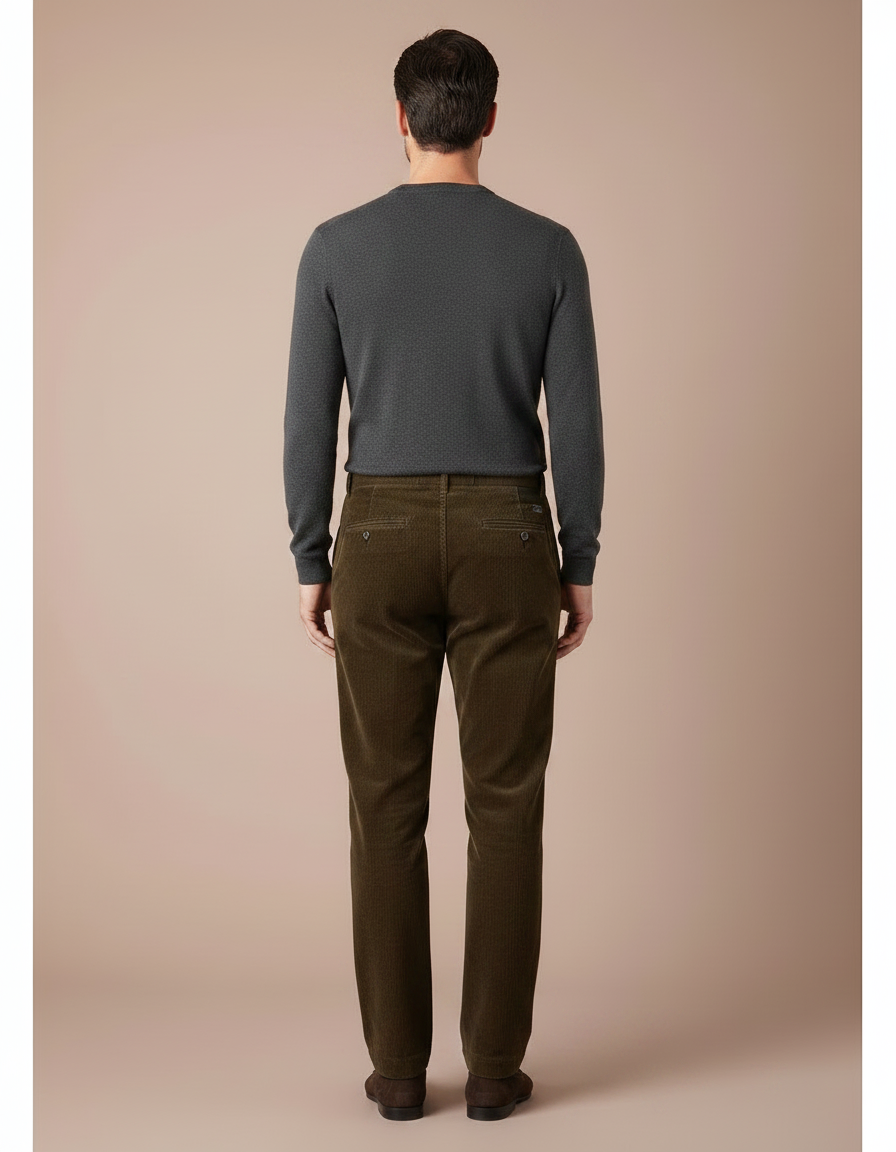 Pantalon Marron Côtelé Droit Classique Homme - Cordé - vue 2