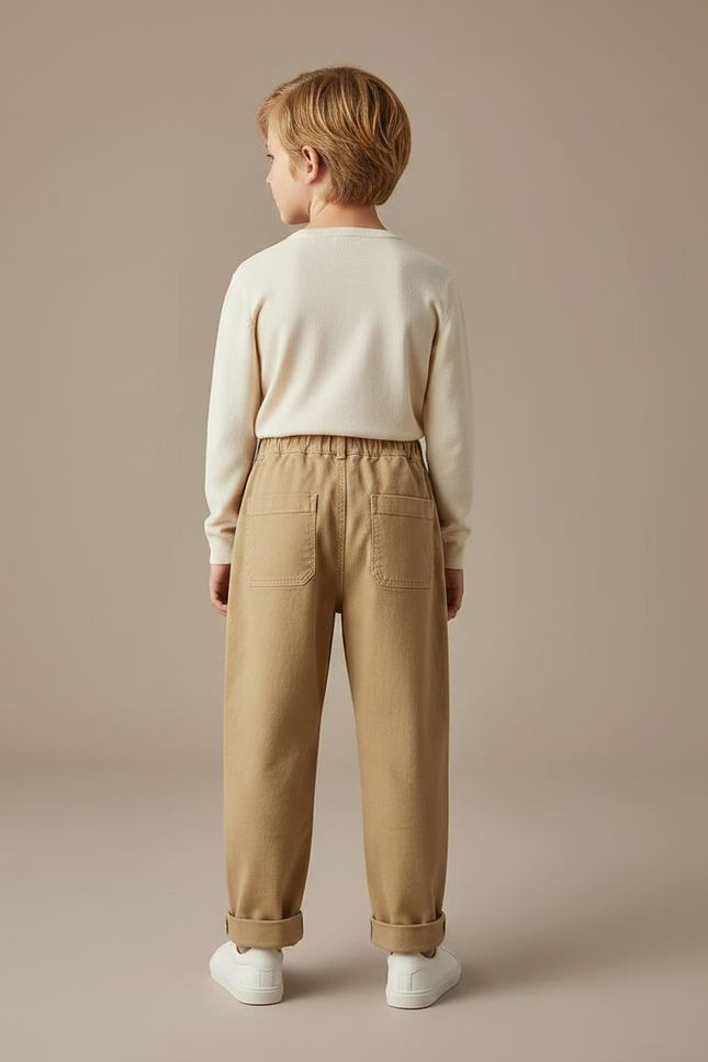 Pantalon Marron Ample Coton Élastique Garçon - Camel - vue 2
