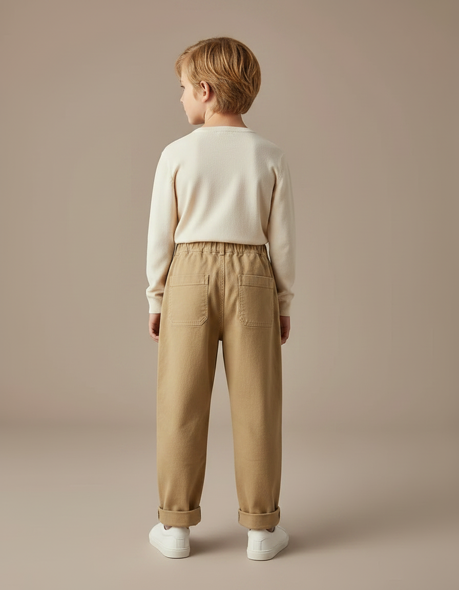 Pantalon Marron Ample Coton Élastique Garçon - Camel - vue 2