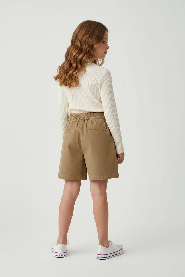 Pantalon Marron Ample Coton Enfant Décontracté Poches - Kaki - vue 2