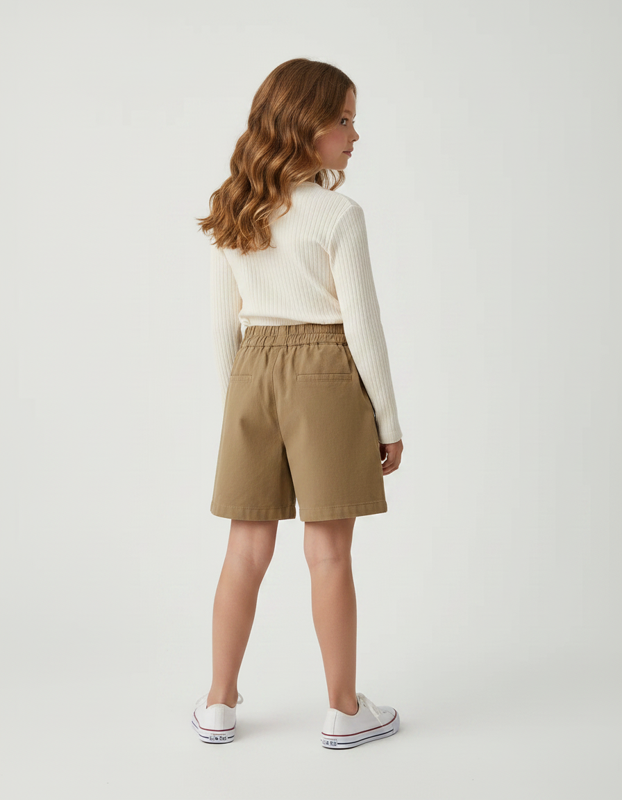 Pantalon Marron Ample Coton Enfant Décontracté Poches - Kaki - vue 2