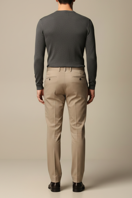 Pantalon Marron Homme Élégant Classique Droit Habillé - Beige Gabardine - vue 2