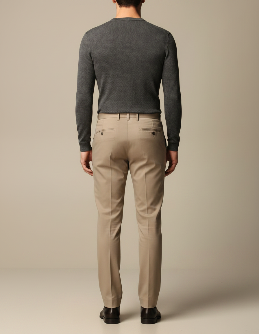 Pantalon Marron Homme Élégant Classique Droit Habillé - Beige Gabardine - vue 2