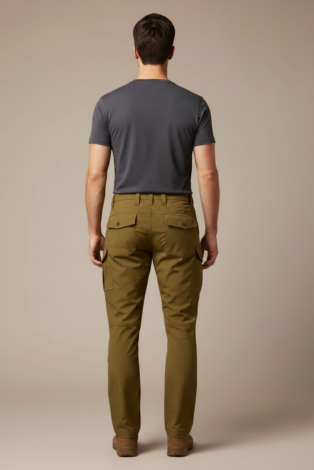 Pantalon Marron Cargo Tactique Multi-poches Homme - Kaki Polyester - vue 2