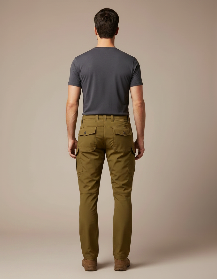 Pantalon Marron Cargo Tactique Multi-poches Homme - Kaki Polyester - vue 2