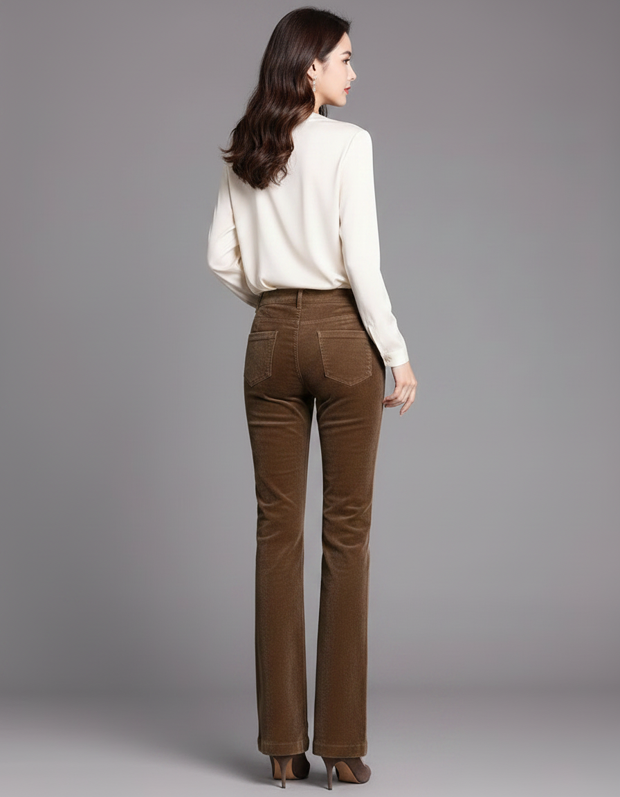Pantalon Marron Côtelé Évasé Chic Femme - Cordé - vue 2