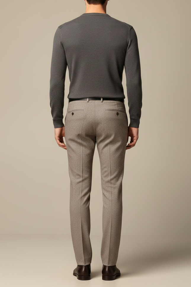 Pantalon Marron Laine Droit Formel Élégant Homme - vue 2