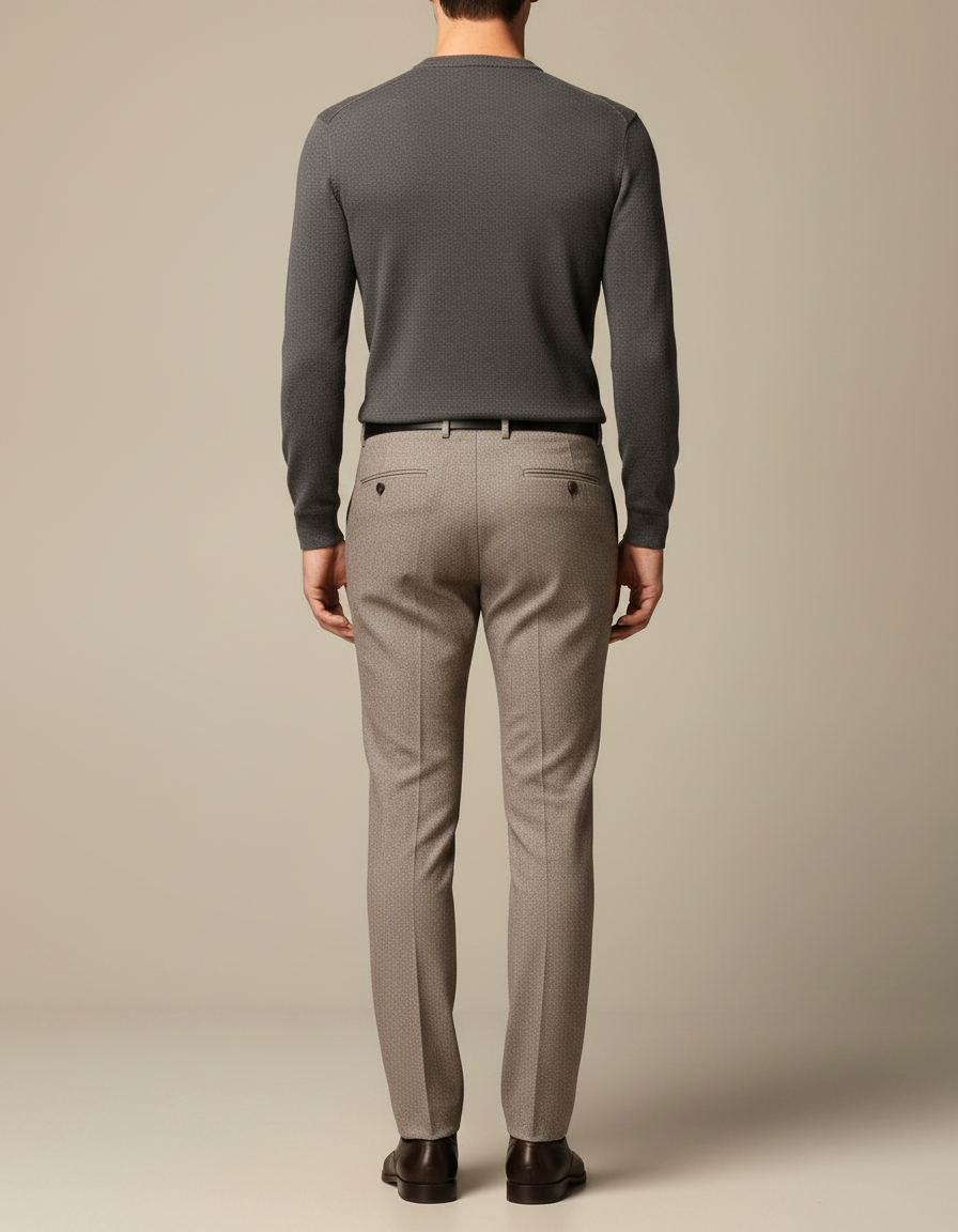 Pantalon Marron Laine Droit Formel Élégant Homme - vue 2