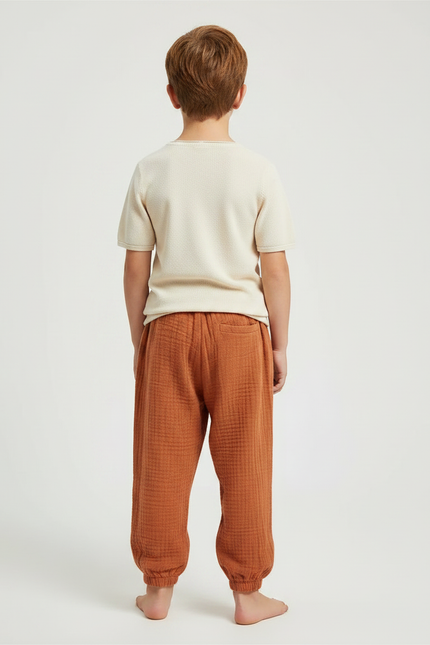 Pantalon Marron Coton Plissé Ample Enfant Respirant - vue 2