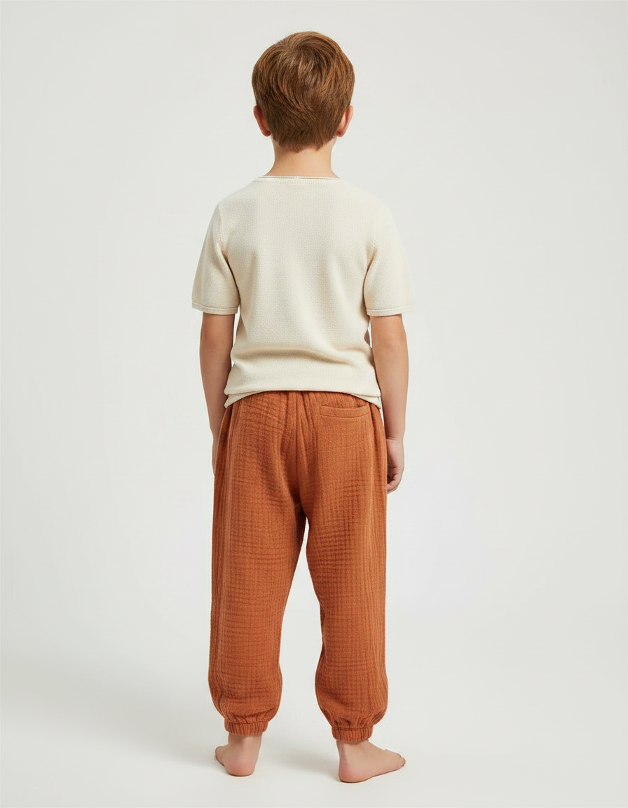 Pantalon Marron Coton Plissé Ample Enfant Respirant - vue 2