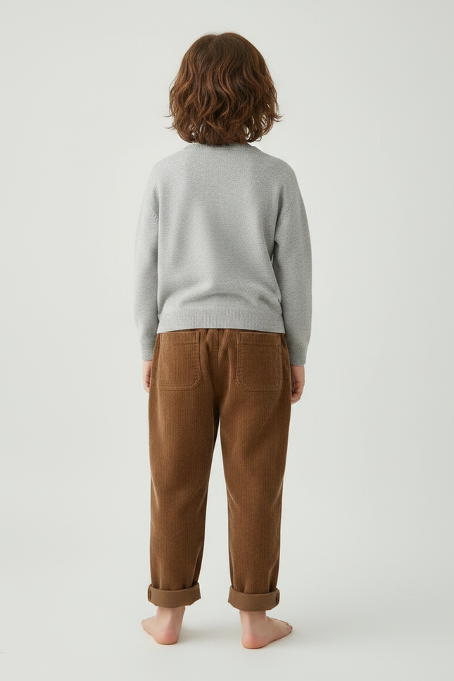 Pantalon Marron Ample Côtelé Enfant Décontracté Hiver - Cordé - vue 2