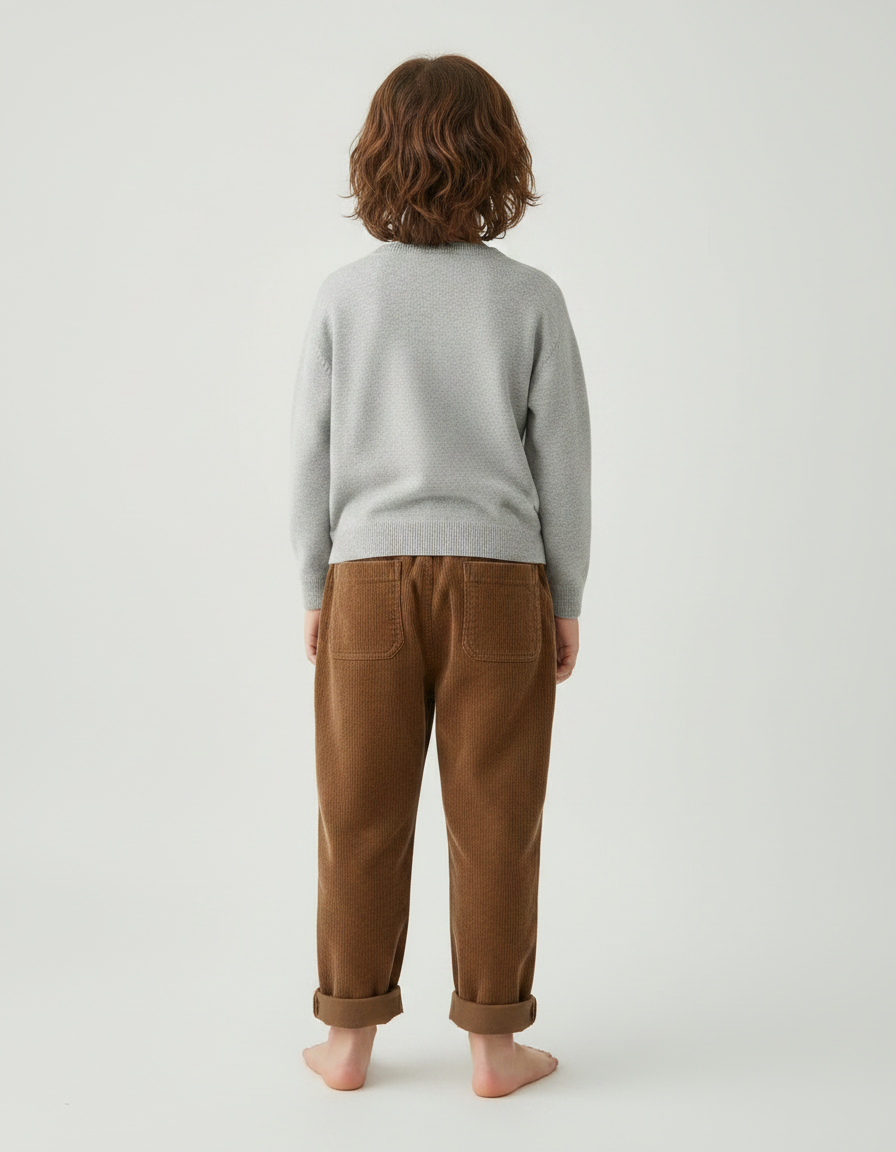 Pantalon Marron Ample Côtelé Enfant Décontracté Hiver - Cordé - vue 2