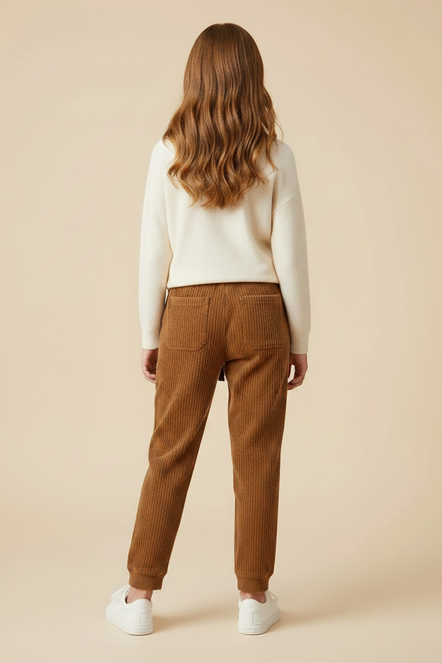 Pantalon Marron Côtelé Enfant Ample Décontracté Jogger - Cordé - vue 2