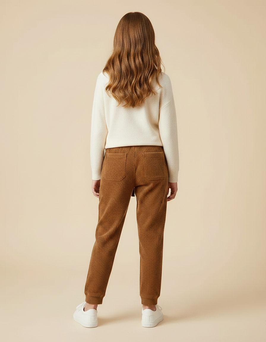 Pantalon Marron Côtelé Enfant Ample Décontracté Jogger - Cordé - vue 2