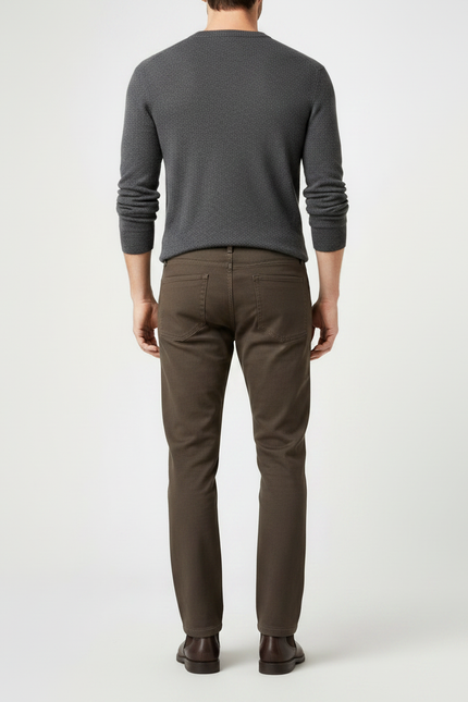 Pantalon Marron Coupe Droite Coton Stretch Homme - vue 2