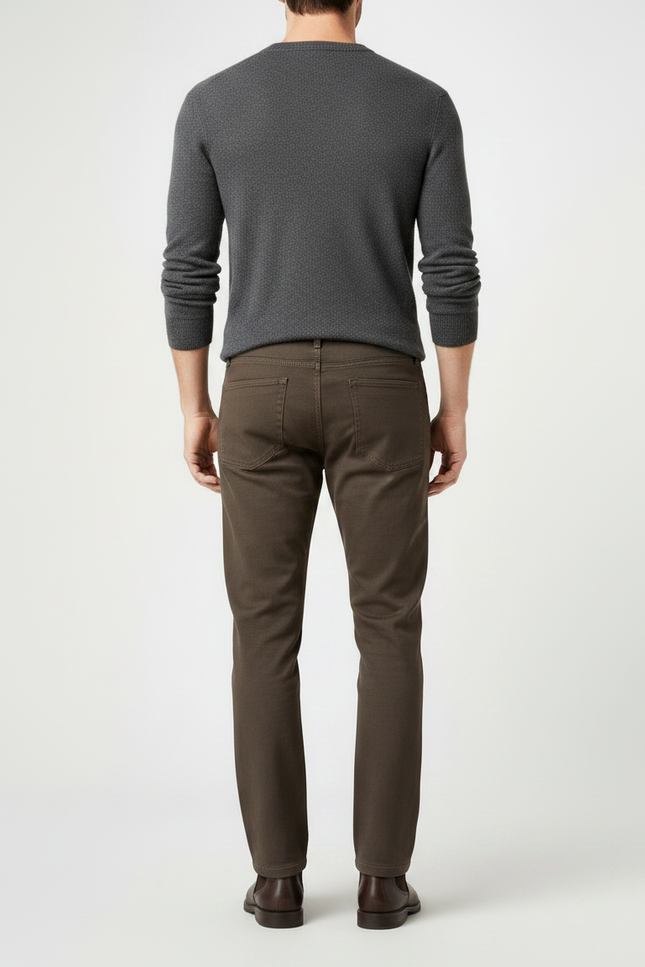 Pantalon Marron Coupe Droite Coton Stretch Homme - vue 2