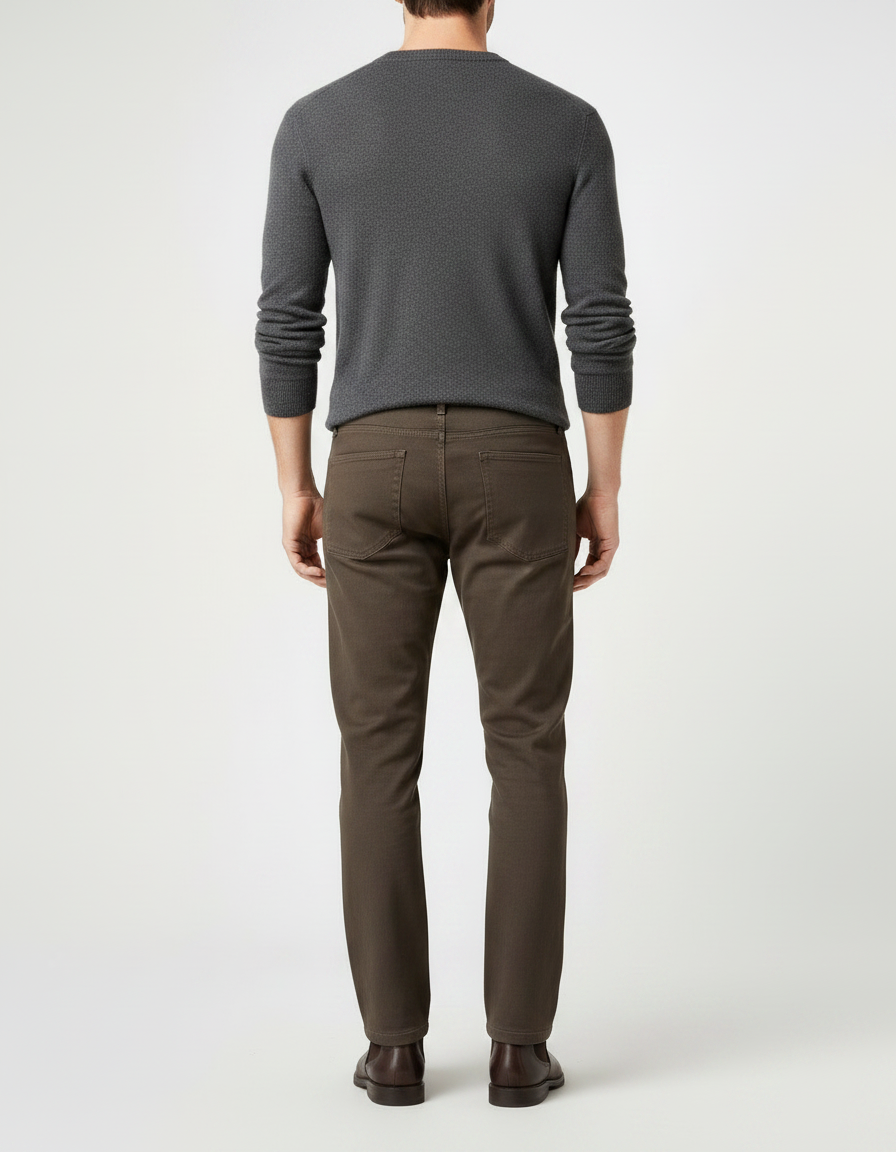 Pantalon Marron Coupe Droite Coton Stretch Homme - vue 2