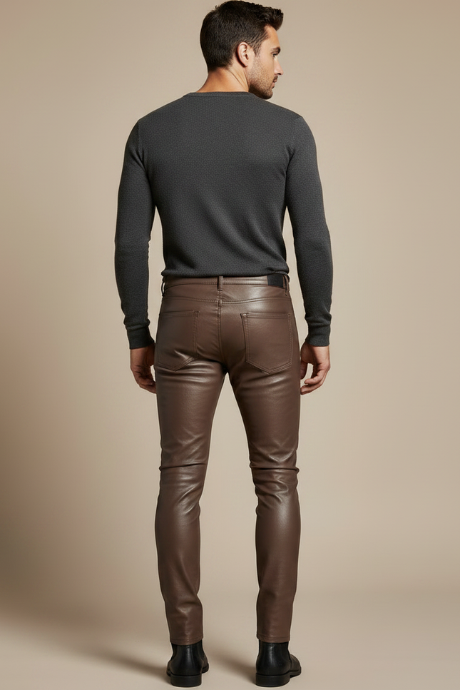 Pantalon Marron Cuir Slim Fit Stretch Homme - vue 2