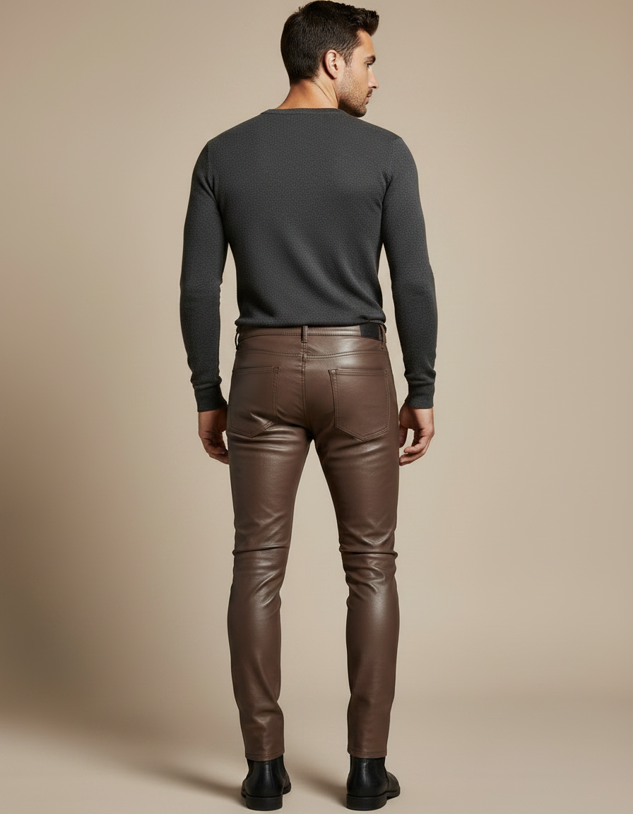 Pantalon Marron Cuir Slim Fit Stretch Homme - vue 2