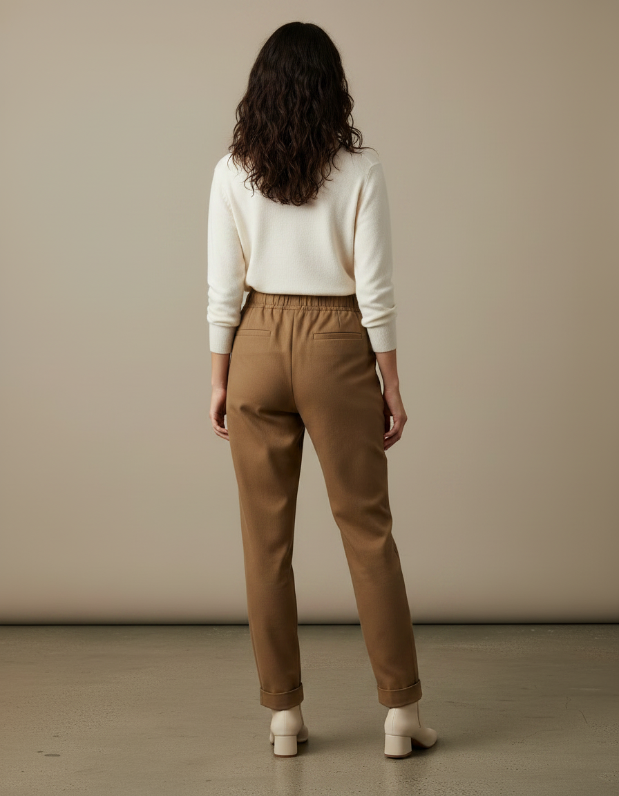 Pantalon Marron Femme Élastique Droit Décontracté Coton - Gabardine - vue 2