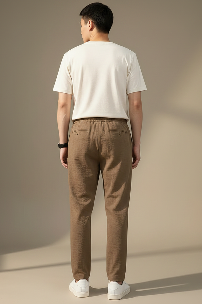 Pantalon Marron Lin Coton Ample Décontracté Léger Droit - vue 2