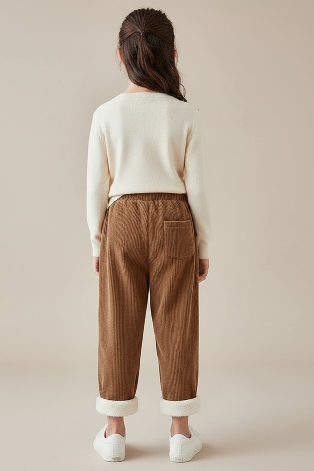 Pantalon Marron Côtelé Doublé Sherpa Enfant Hiver - Cordé - vue 2