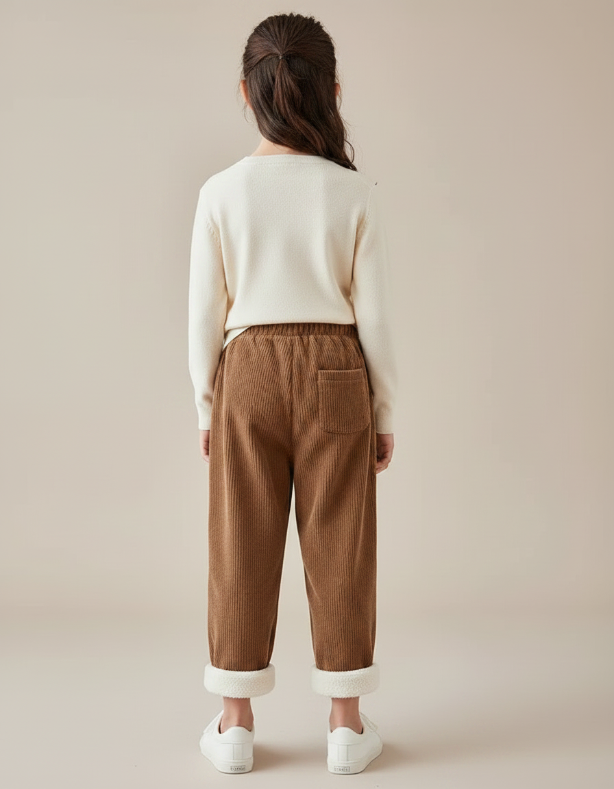 Pantalon Marron Côtelé Doublé Sherpa Enfant Hiver - Cordé - vue 2
