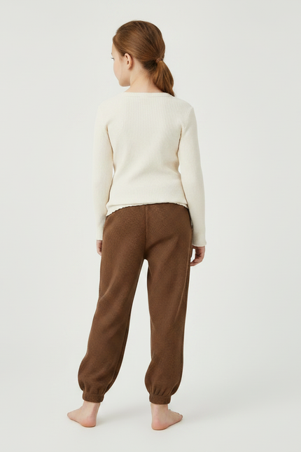 Pantalon Marron Gaufré Ample Confortable Enfant - Maille - vue 2