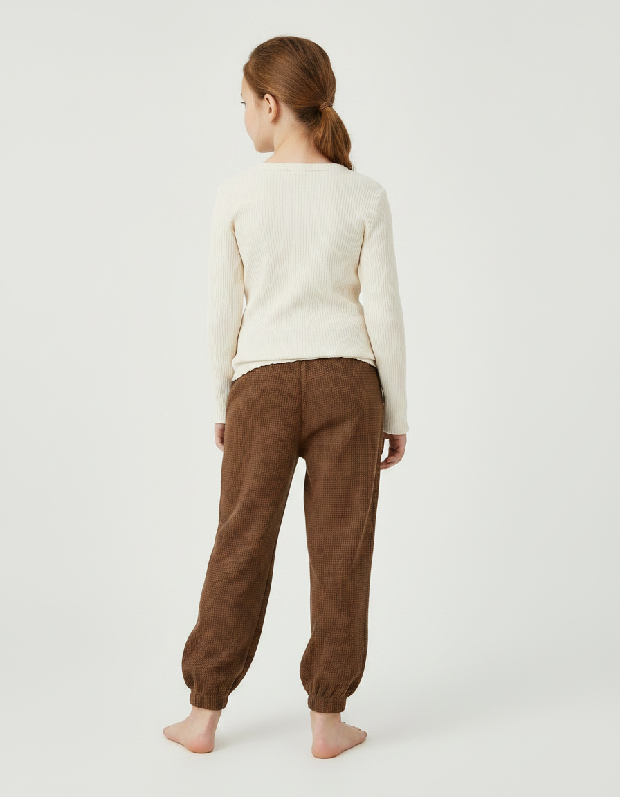 Pantalon Marron Gaufré Ample Confortable Enfant - Maille - vue 2