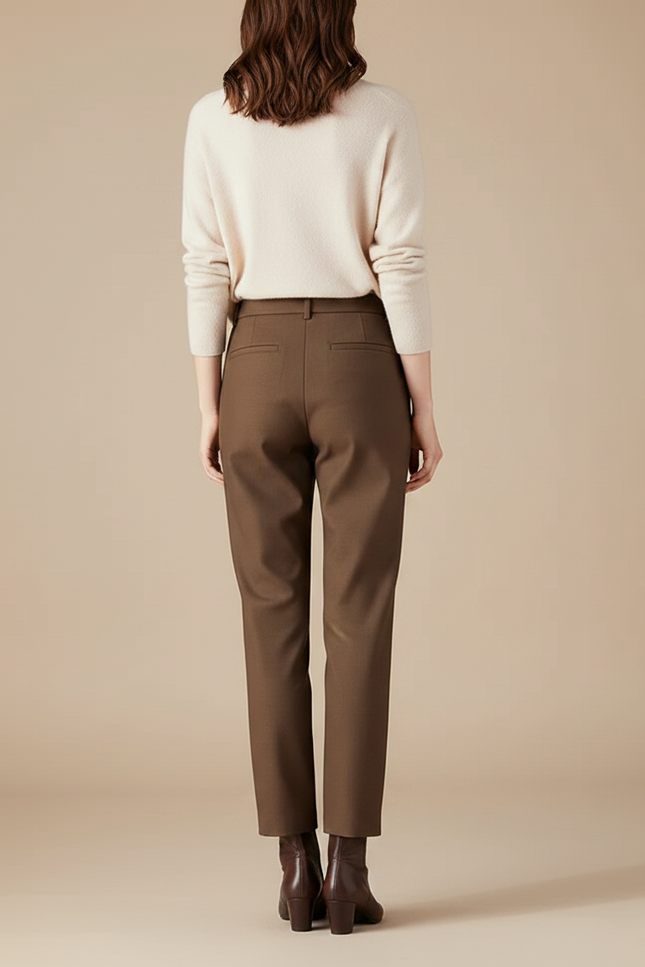 Pantalon Marron Coupe Droite Taille Haute Élégant - Gabardine - vue 2