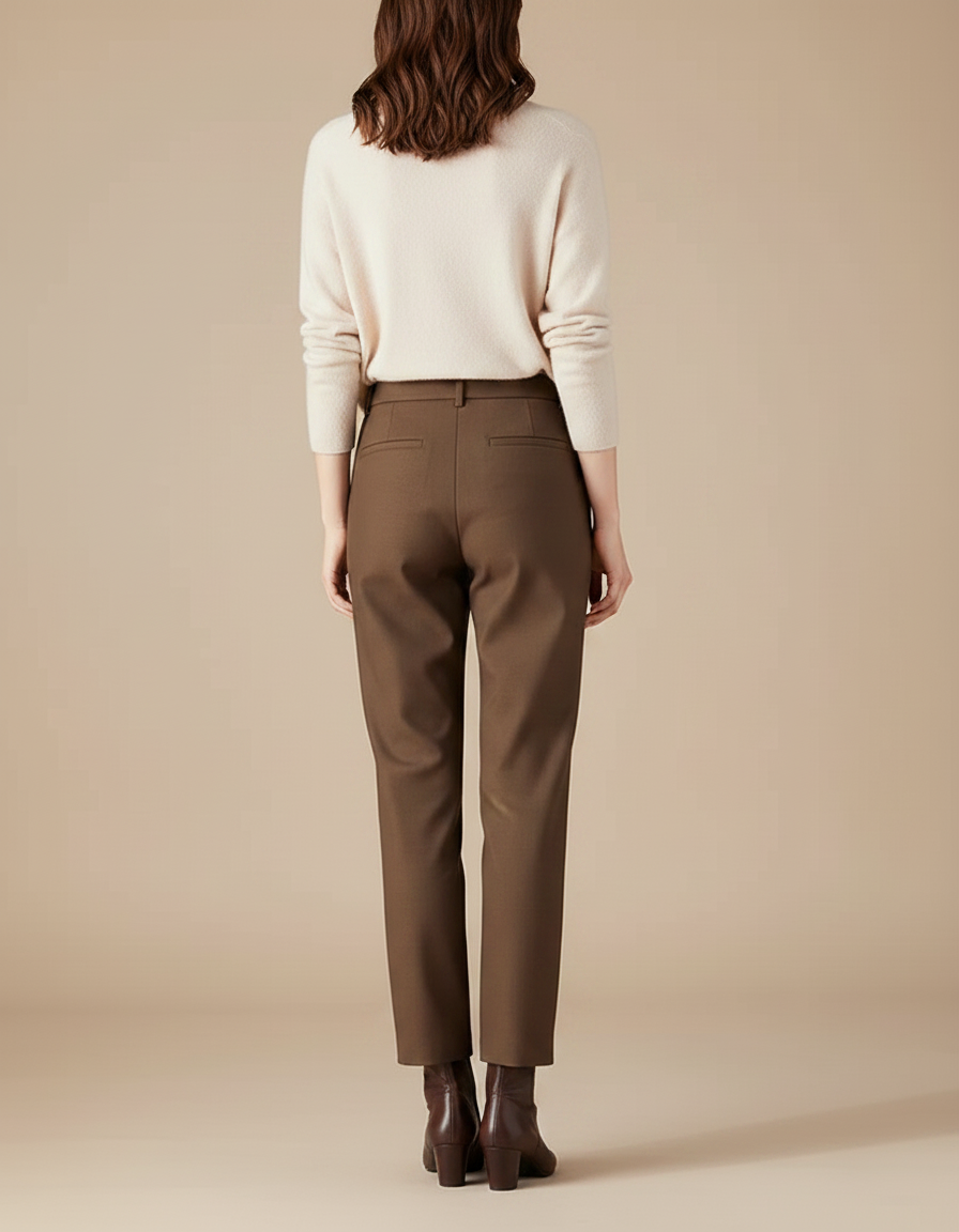 Pantalon Marron Coupe Droite Taille Haute Élégant - Gabardine - vue 2