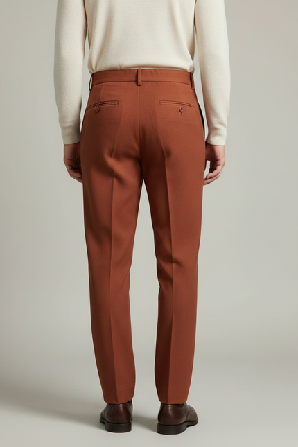 Pantalon Marron Homme Laine Plissé Droit Élégant - vue 2