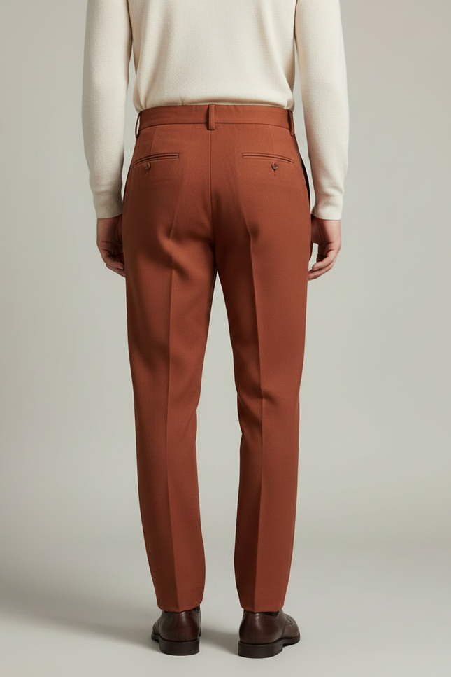 Pantalon Marron Homme Laine Plissé Droit Élégant - vue 2