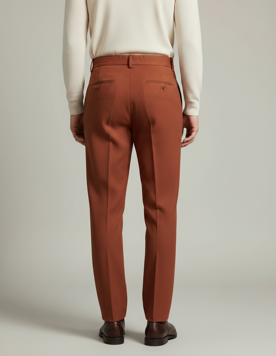 Pantalon Marron Homme Laine Plissé Droit Élégant - vue 2